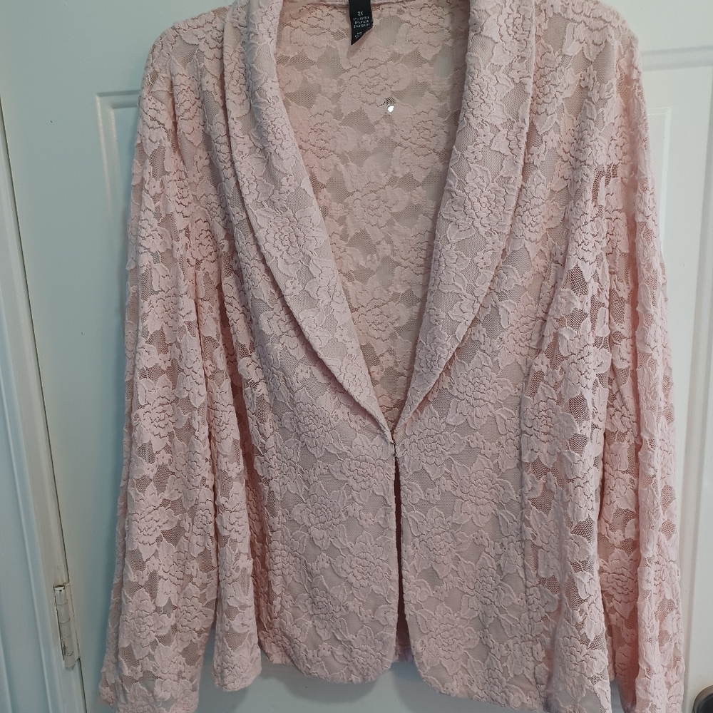 INC International Concepts Woman 2x Blazer Light Pink Lace